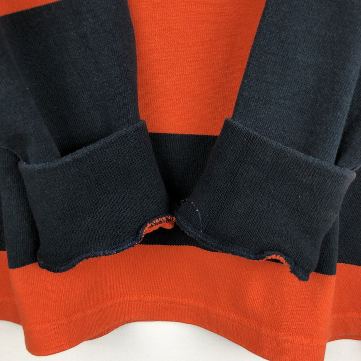 BARBARIAN Border Pattern Long Sleeve Rugby Shirt, Made in Canada, Men's XL cotton orange type Vintage Second Hand