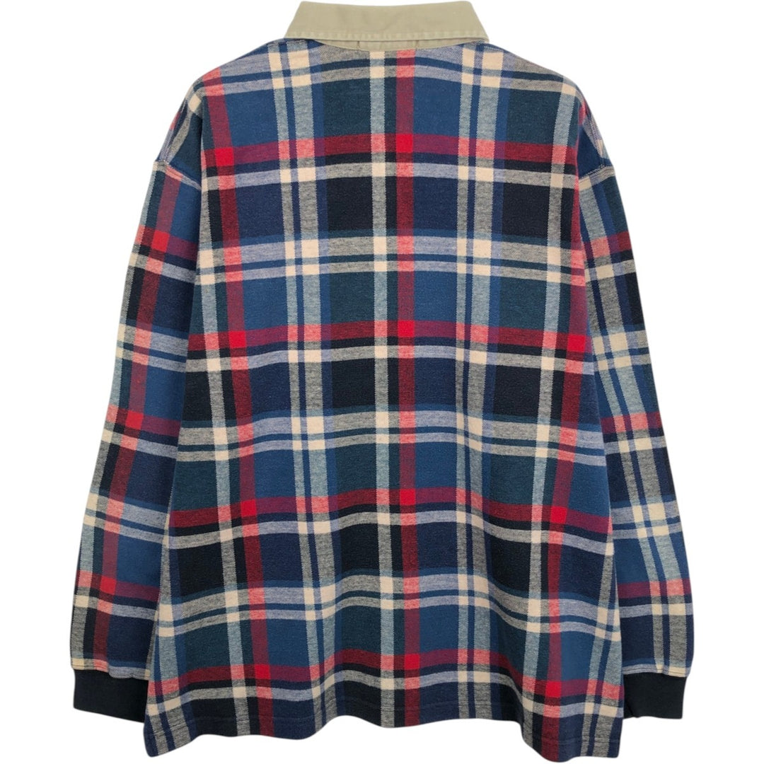 Ralph Lauren POLO by Ralph Lauren Check Pattern Long-Sleeve Rugby Shirt, Made in USA, Men's Size XL (approx.) cotton blue type Vintage Second Hand