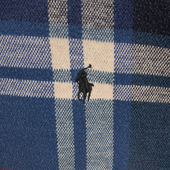 Ralph Lauren POLO by Ralph Lauren Check Pattern Long-Sleeve Rugby Shirt, Made in USA, Men's Size XL (approx.) cotton blue type Vintage Second Hand