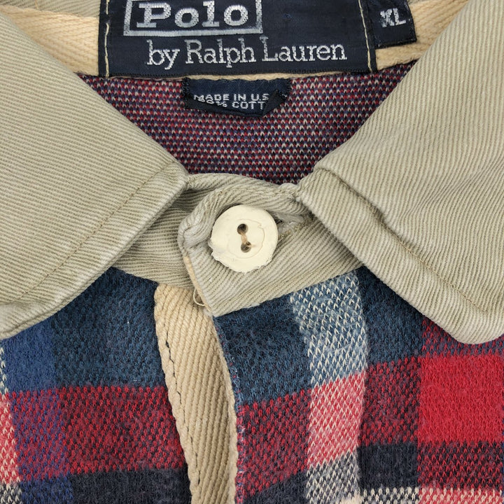 Ralph Lauren POLO by Ralph Lauren Check Pattern Long-Sleeve Rugby Shirt, Made in USA, Men's Size XL (approx.) cotton blue type Vintage Second Hand