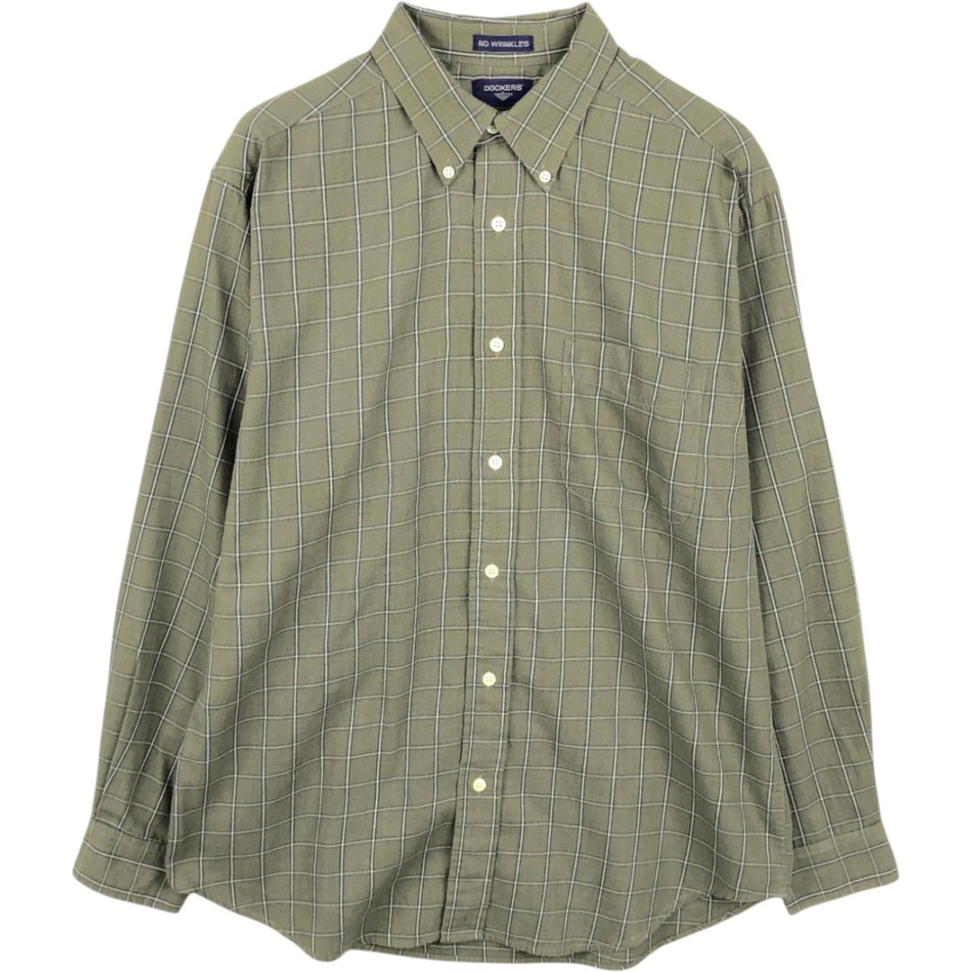 Dockers Long Sleeve Button-Down Check Shirt, Men's Size Medium cotton green type Vintage Second Hand