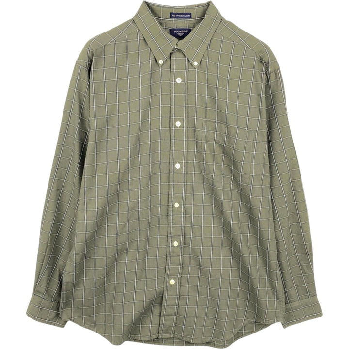 Dockers Long Sleeve Button-Down Check Shirt, Men's Size Medium cotton green type Vintage Second Hand