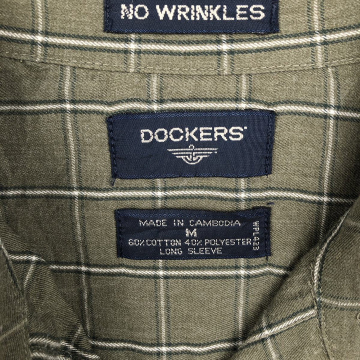 Dockers Long Sleeve Button-Down Check Shirt, Men's Size Medium cotton green type Vintage Second Hand