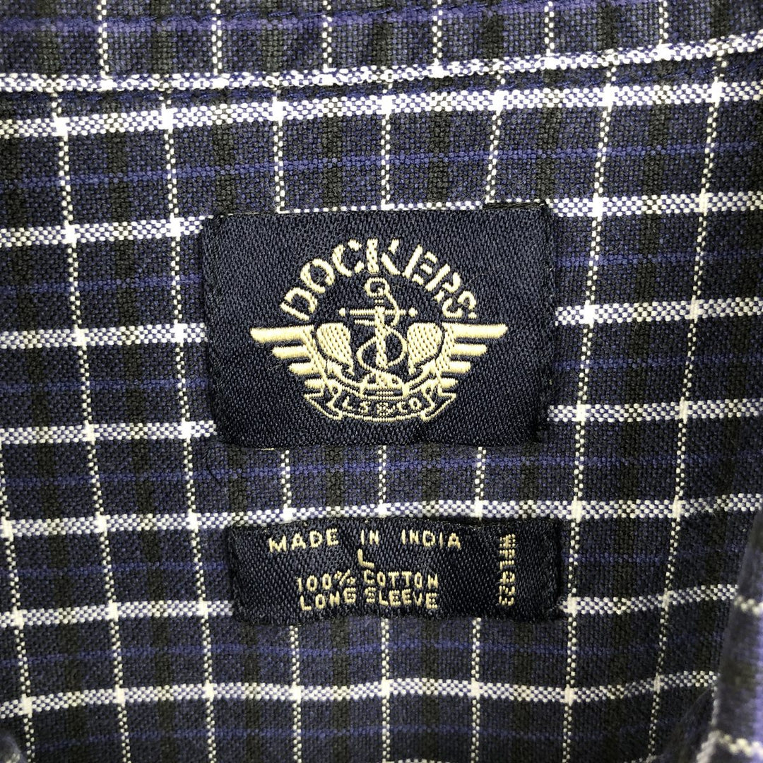 Dockers Long Sleeve Button-Down Check Shirt, Men's Size L cotton blue type Vintage Second Hand