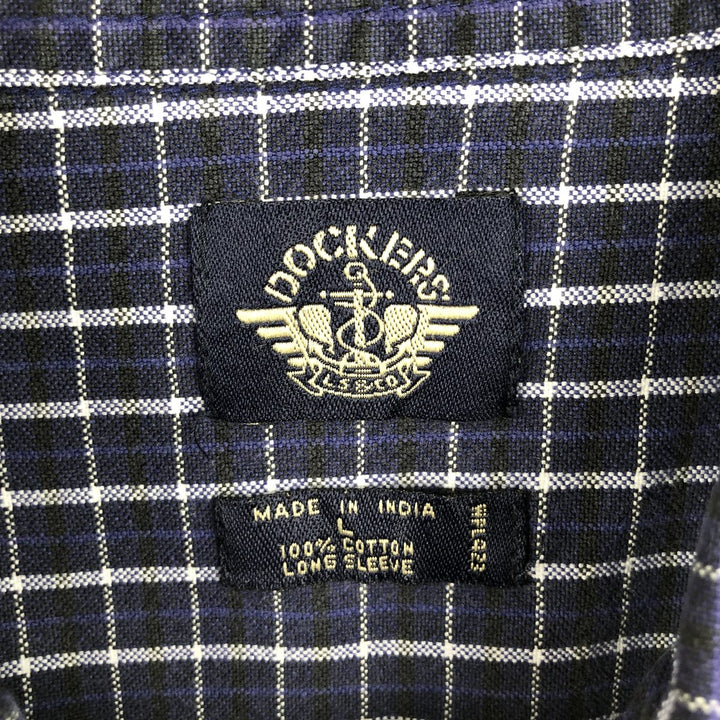 Dockers Long Sleeve Button-Down Check Shirt, Men's Size L cotton blue type Vintage Second Hand
