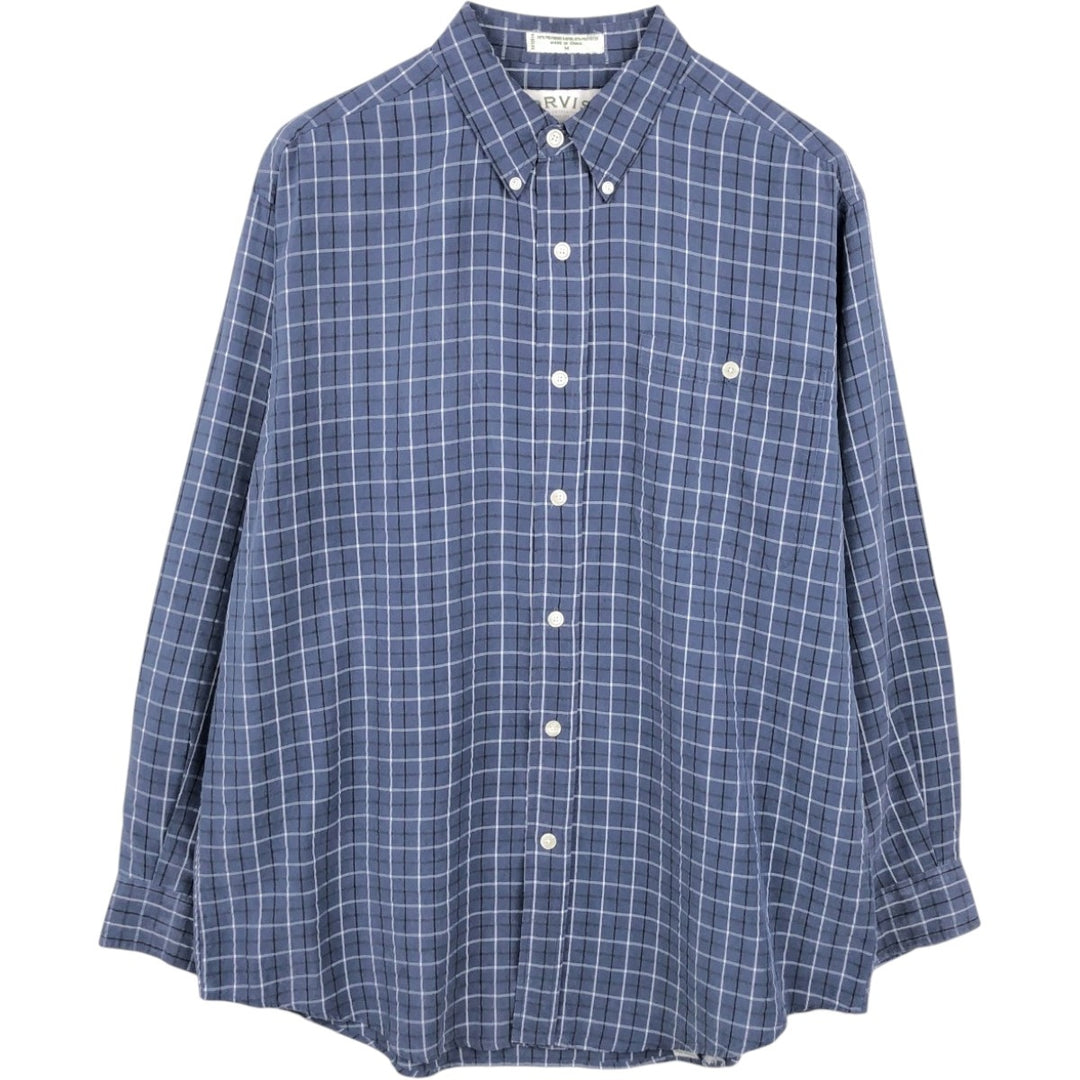 Orvis Long-Sleeve Button-Down Check Shirt, Men's Size M (approx.) Rayon blue type Vintage Second Hand
