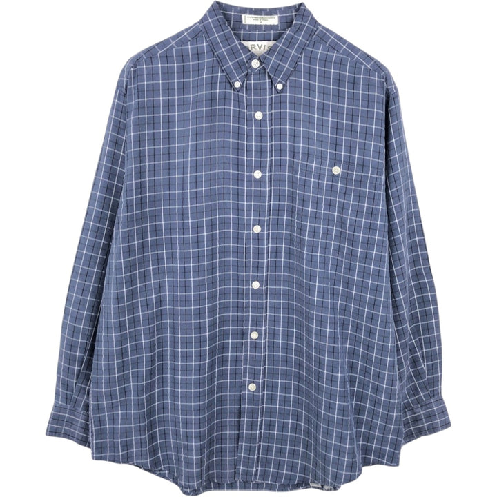 Orvis Long-Sleeve Button-Down Check Shirt, Men's Size M (approx.) Rayon blue type Vintage Second Hand