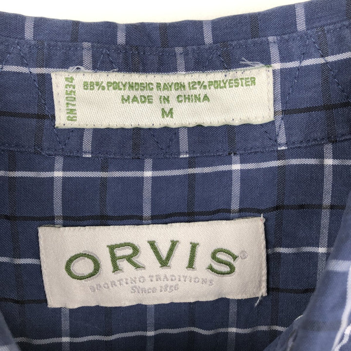 Orvis Long-Sleeve Button-Down Check Shirt, Men's Size M (approx.) Rayon blue type Vintage Second Hand