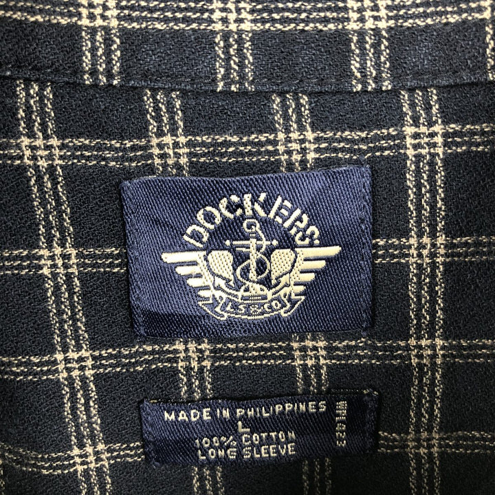Dockers long-sleeved cotton check shirt, men's size L (approx.) cotton black type Vintage Second Hand