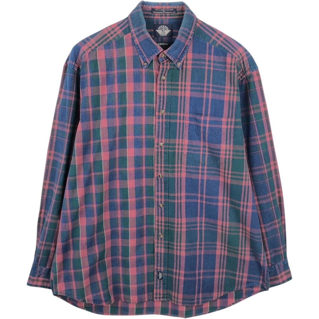 Dockers INDIGO Long-Sleeve Button-Down Check Shirt, Men's Size L (approx.) cotton pink type Vintage Second Hand