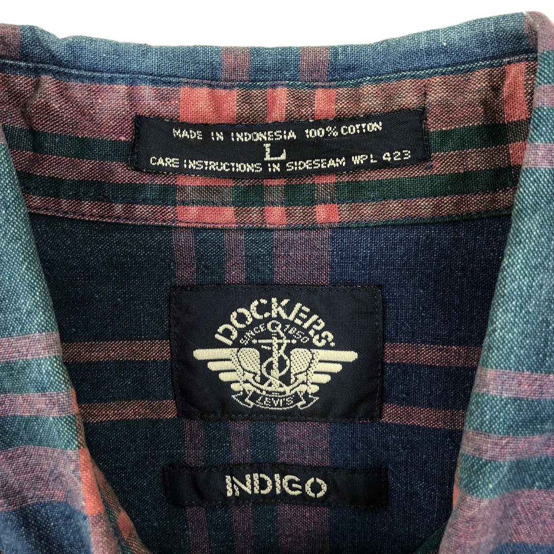 Dockers INDIGO Long-Sleeve Button-Down Check Shirt, Men's Size L (approx.) cotton pink type Vintage Second Hand