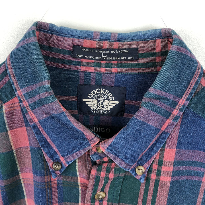 Dockers INDIGO Long-Sleeve Button-Down Check Shirt, Men's Size L (approx.) cotton pink type Vintage Second Hand
