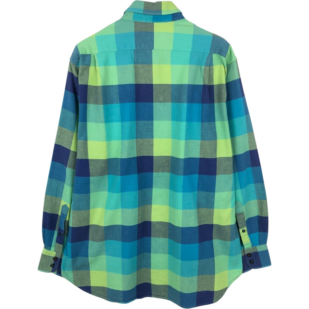 GENE Long-Sleeve Cotton Check Shirt, Made in Italy, Men's Size M (approx.) cotton green type yellow green Vintage Second Hand