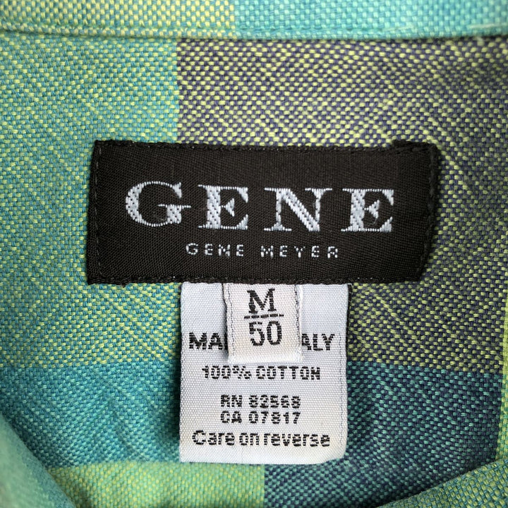 GENE Long-Sleeve Cotton Check Shirt, Made in Italy, Men's Size M (approx.) cotton green type yellow green Vintage Second Hand