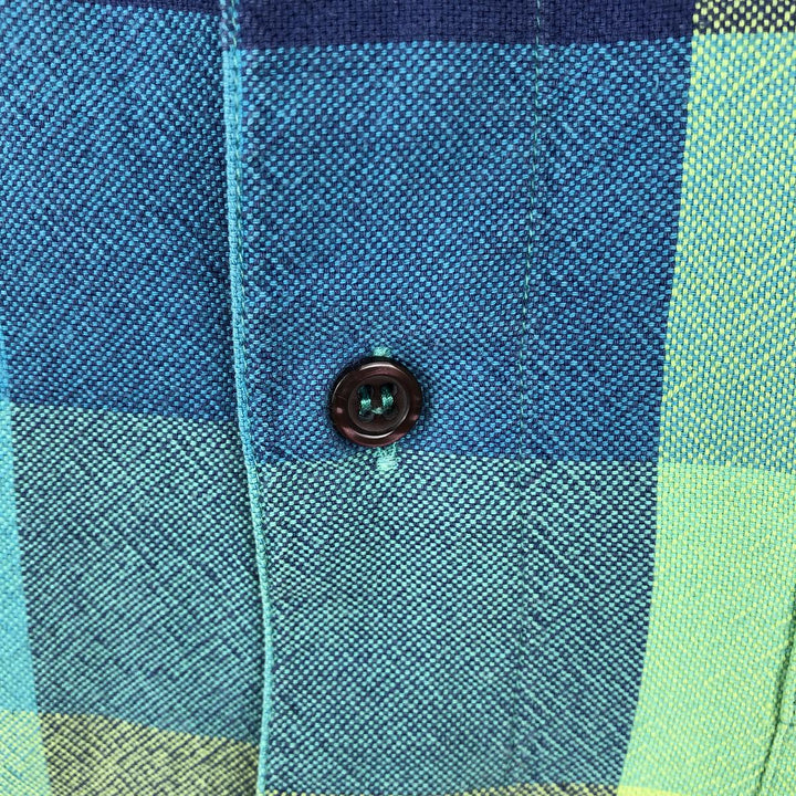 GENE Long-Sleeve Cotton Check Shirt, Made in Italy, Men's Size M (approx.) cotton green type yellow green Vintage Second Hand