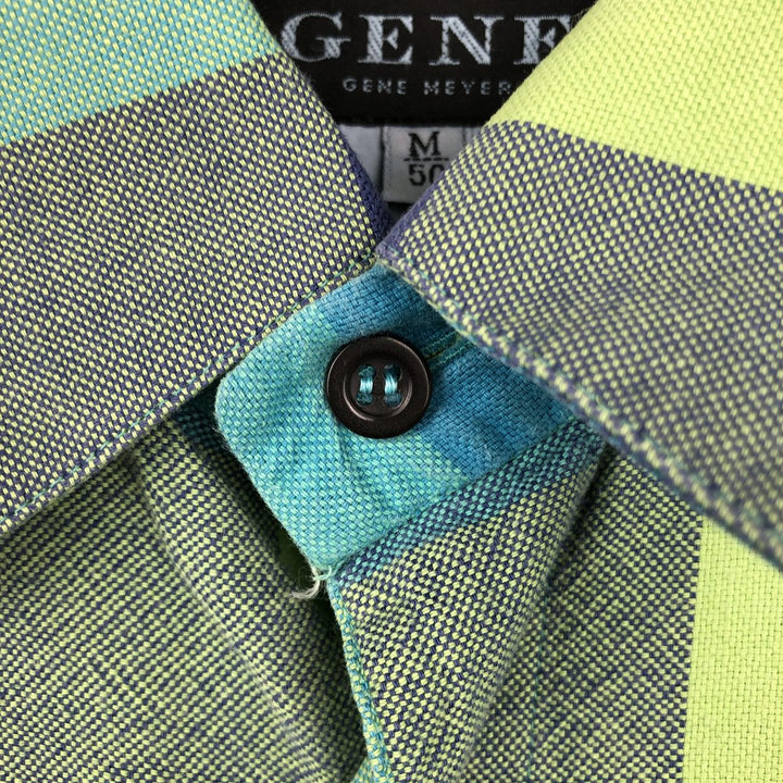 GENE Long-Sleeve Cotton Check Shirt, Made in Italy, Men's Size M (approx.) cotton green type yellow green Vintage Second Hand