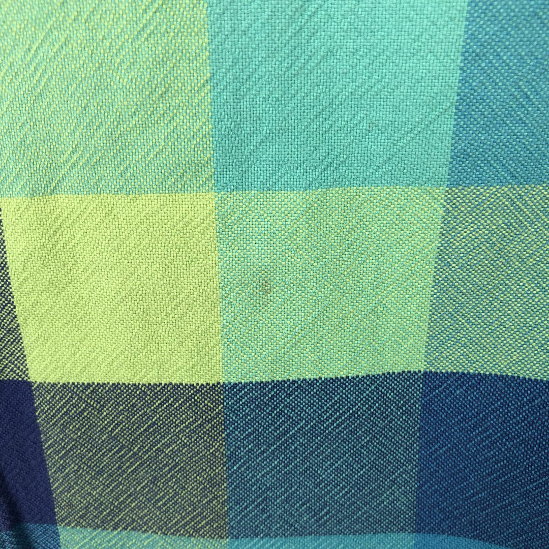 GENE Long-Sleeve Cotton Check Shirt, Made in Italy, Men's Size M (approx.) cotton green type yellow green Vintage Second Hand