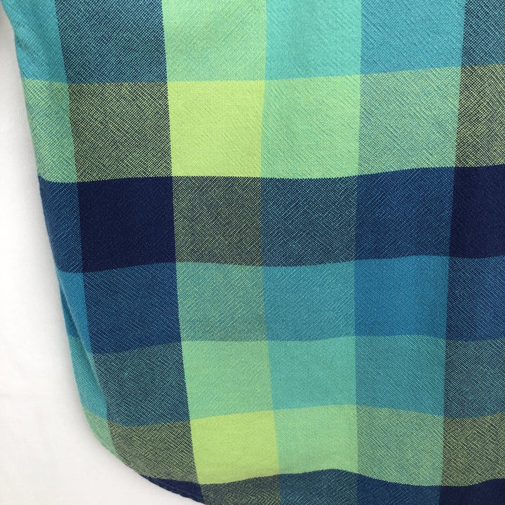 GENE Long-Sleeve Cotton Check Shirt, Made in Italy, Men's Size M (approx.) cotton green type yellow green Vintage Second Hand