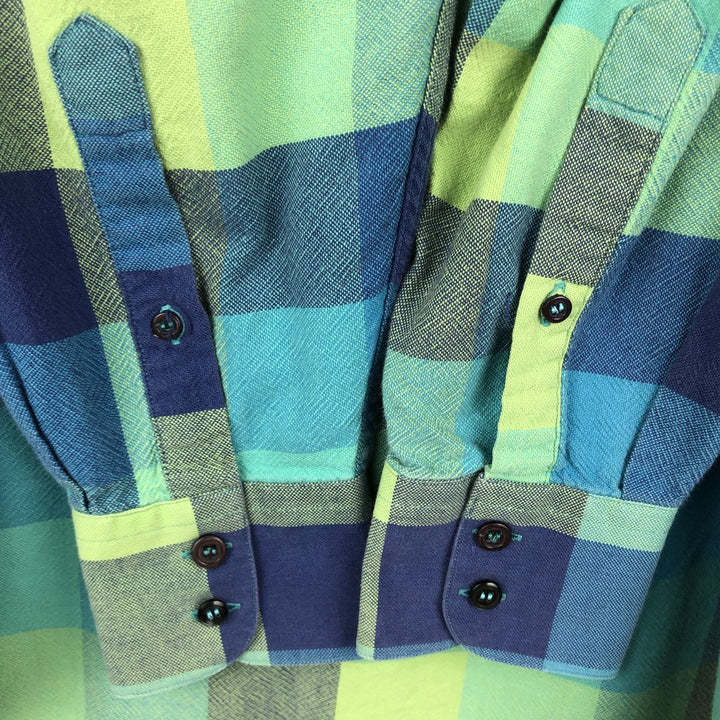 GENE Long-Sleeve Cotton Check Shirt, Made in Italy, Men's Size M (approx.) cotton green type yellow green Vintage Second Hand