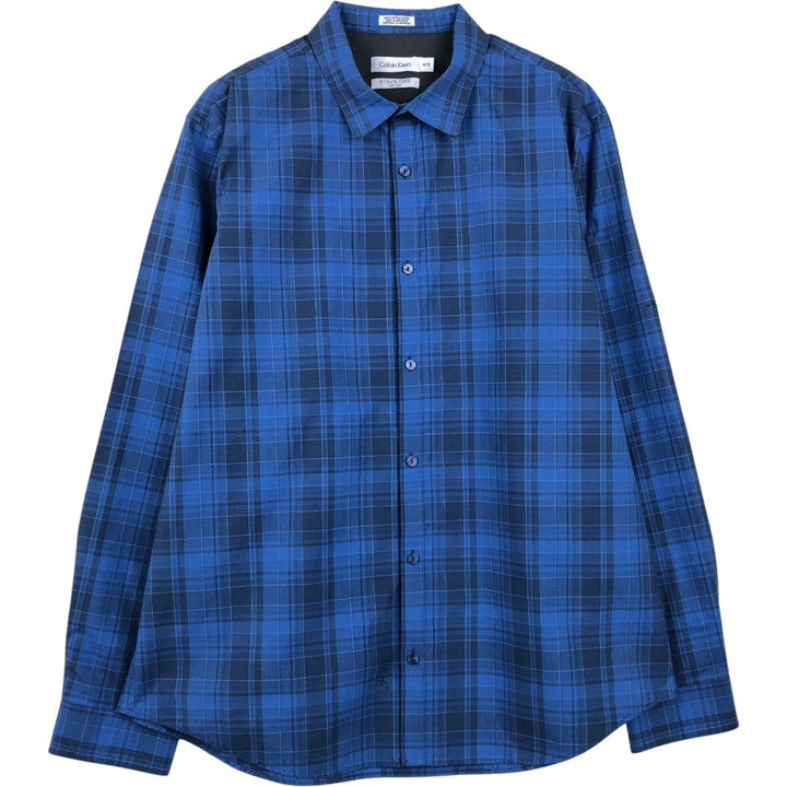 Calvin Klein long-sleeved cotton check shirt, men's size XL cotton blue type Vintage Second Hand