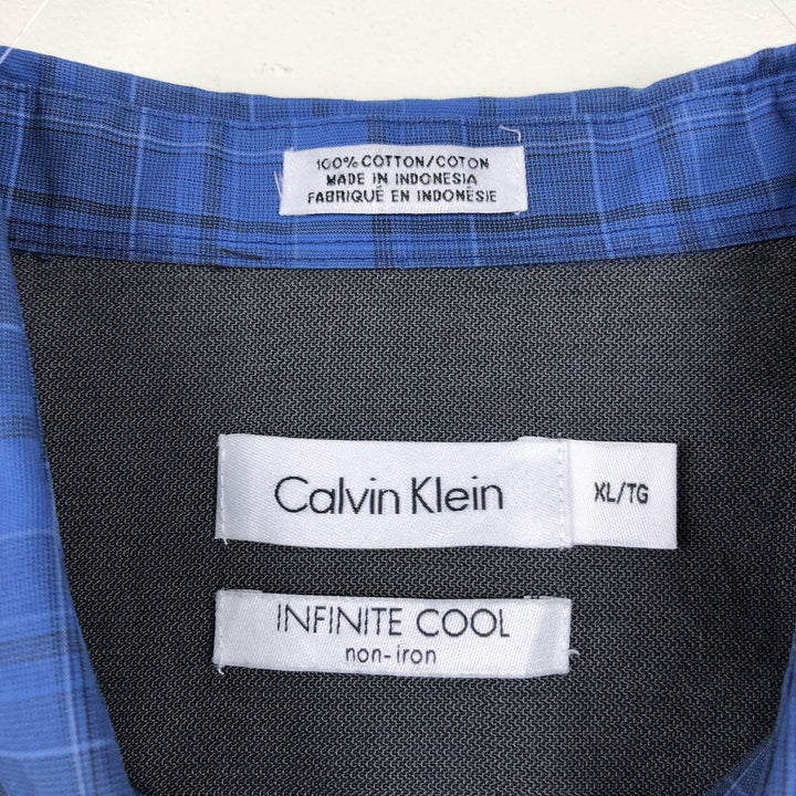 Calvin Klein long-sleeved cotton check shirt, men's size XL cotton blue type Vintage Second Hand