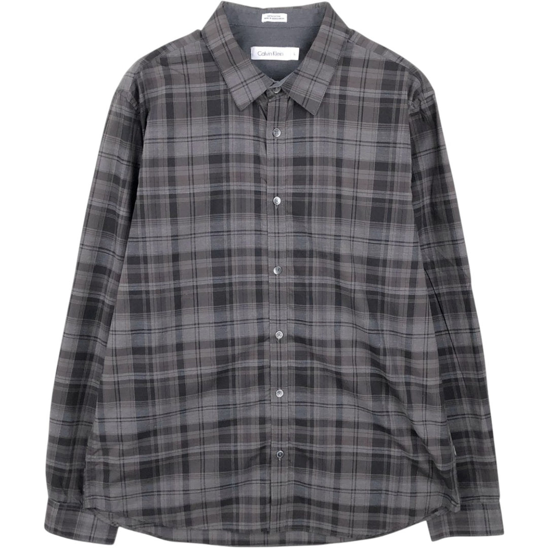 Calvin Klein Check Pattern Long-Sleeve Cotton Check Shirt, Men's Size L (approx.) cotton black type Vintage Second Hand