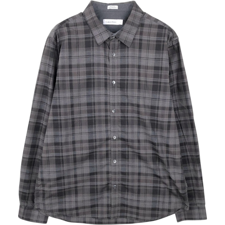 Calvin Klein Check Pattern Long-Sleeve Cotton Check Shirt, Men's Size L (approx.) cotton black type Vintage Second Hand