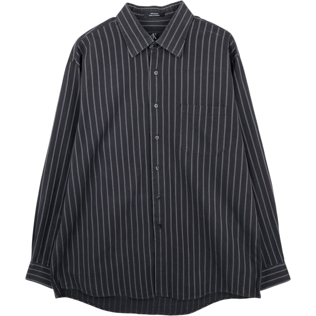 90s-00'S Calvin Klein long-sleeved cotton striped shirt, men's size XL. cotton black type Vintage Second Hand