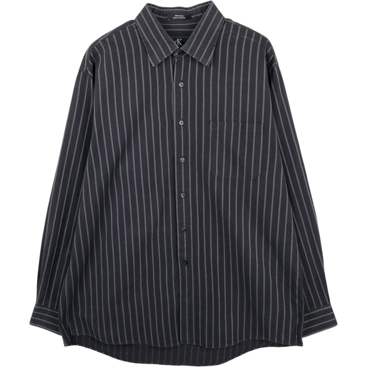 90s-00'S Calvin Klein long-sleeved cotton striped shirt, men's size XL. cotton black type Vintage Second Hand
