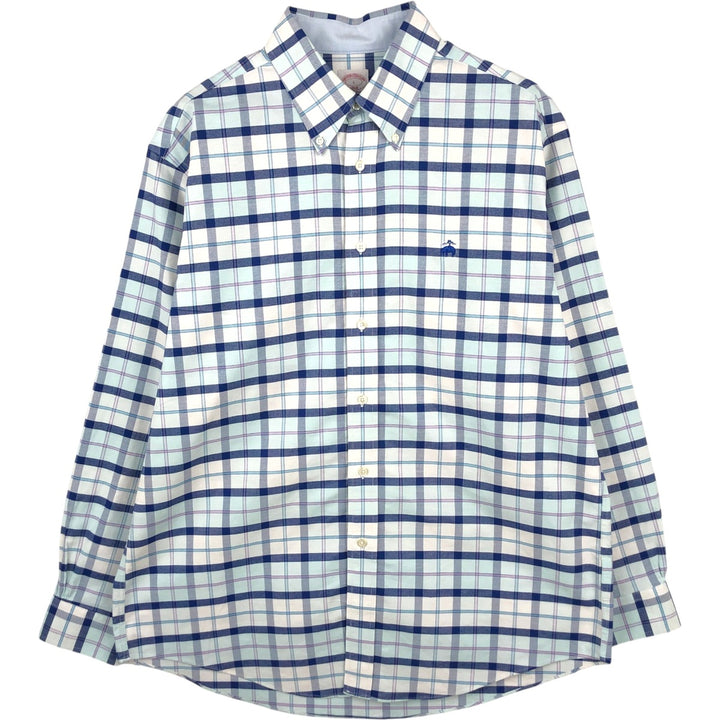 Brooks Brothers 1818 MEDISON FIT Long-Sleeve Button-Down Check Shirt, Men's Size L (approx.) cotton Navy blue Vintage Second Hand