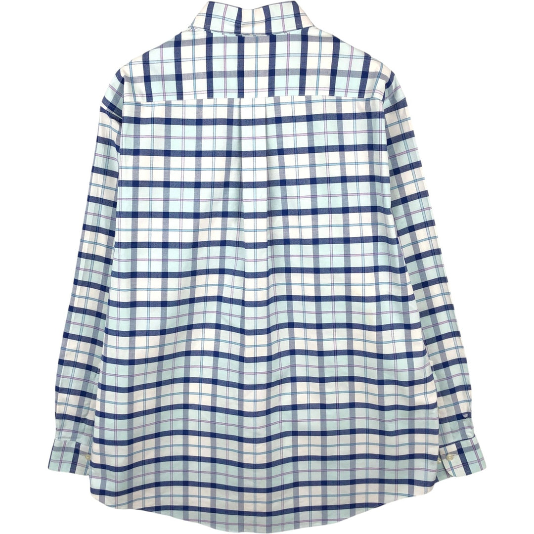 Brooks Brothers 1818 MEDISON FIT Long-Sleeve Button-Down Check Shirt, Men's Size L (approx.) cotton Navy blue Vintage Second Hand