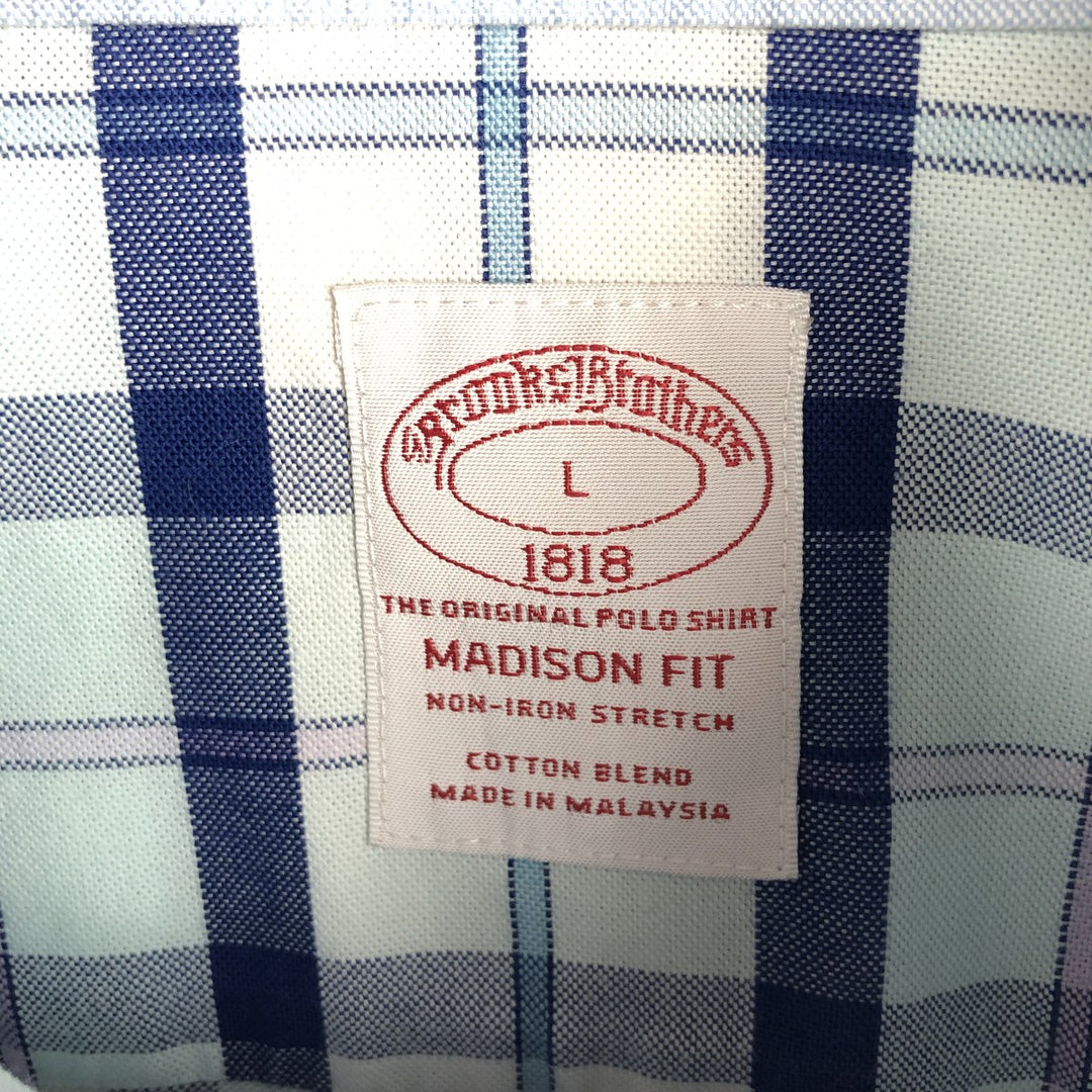 Brooks Brothers 1818 MEDISON FIT Long-Sleeve Button-Down Check Shirt, Men's Size L (approx.) cotton Navy blue Vintage Second Hand