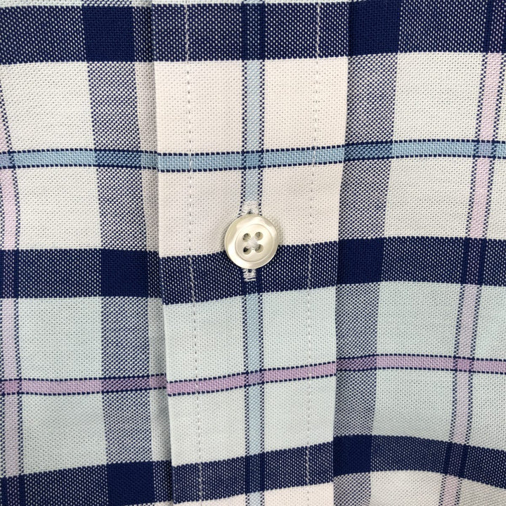 Brooks Brothers 1818 MEDISON FIT Long-Sleeve Button-Down Check Shirt, Men's Size L (approx.) cotton Navy blue Vintage Second Hand