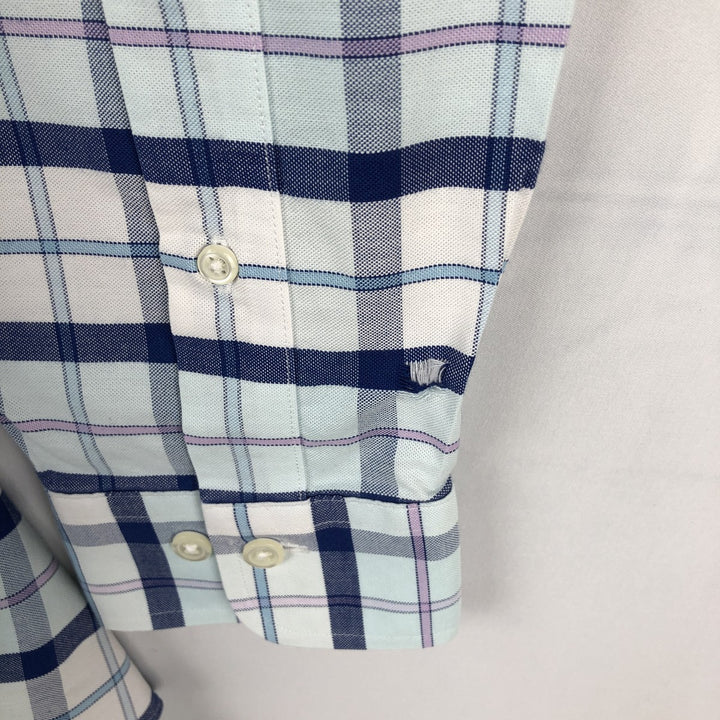 Brooks Brothers 1818 MEDISON FIT Long-Sleeve Button-Down Check Shirt, Men's Size L (approx.) cotton Navy blue Vintage Second Hand