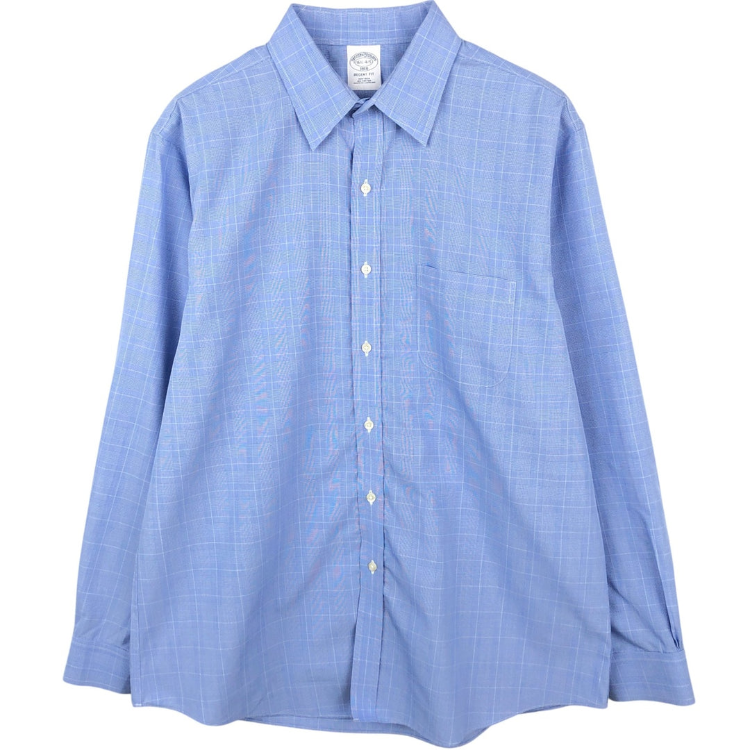 Brooks Brothers 1818 Regent Fit Long Sleeve Cotton Check Shirt, Men's Size L cotton blue type Vintage Second Hand