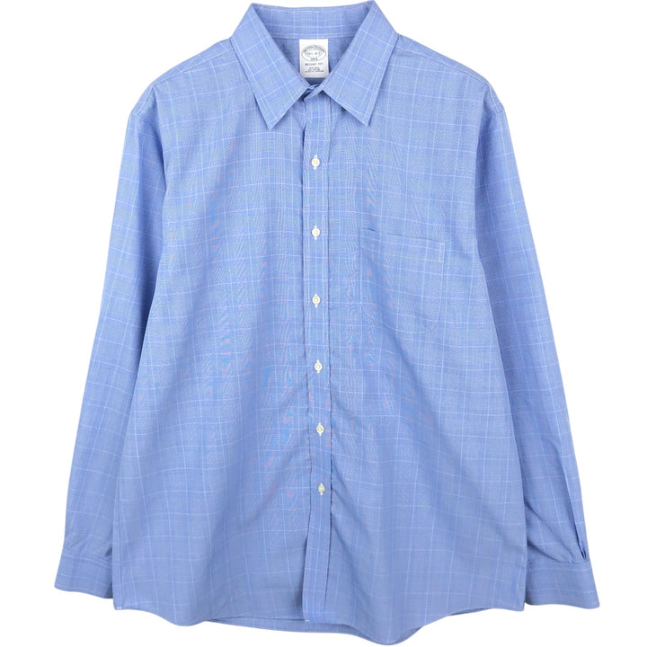 Brooks Brothers 1818 Regent Fit Long Sleeve Cotton Check Shirt, Men's Size L cotton blue type Vintage Second Hand