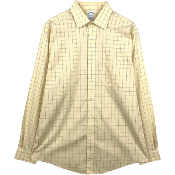 Brooks Brothers Est.1818 Check Pattern Long-Sleeve Cotton Check Shirt, Men's Size L (approx.) cotton yellow type Vintage Second Hand