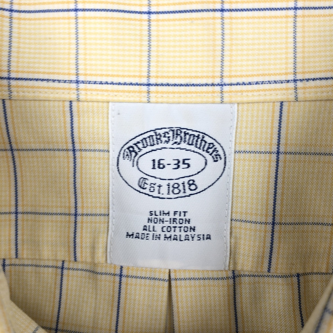 Brooks Brothers Est.1818 Check Pattern Long-Sleeve Cotton Check Shirt, Men's Size L (approx.) cotton yellow type Vintage Second Hand