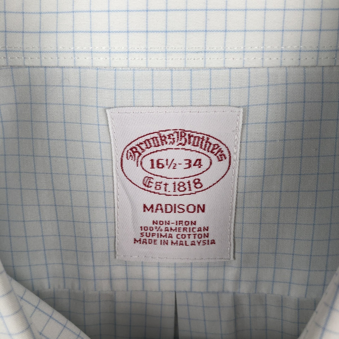 Brooks Brothers Est.1818 MADISON Long-Sleeve Cotton Check Shirt, Men's Size L (approx.) Supima Cotton white type Vintage Second Hand