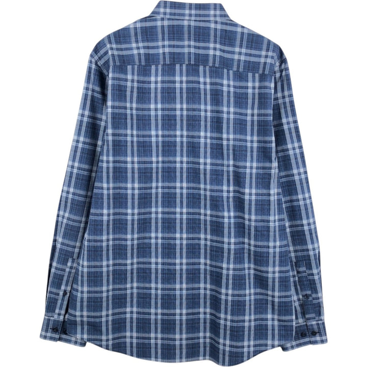 Calvin Klein INFINITE wide collar long-sleeve button-down check shirt, men's size L (approx.) cotton blue type Vintage Second Hand