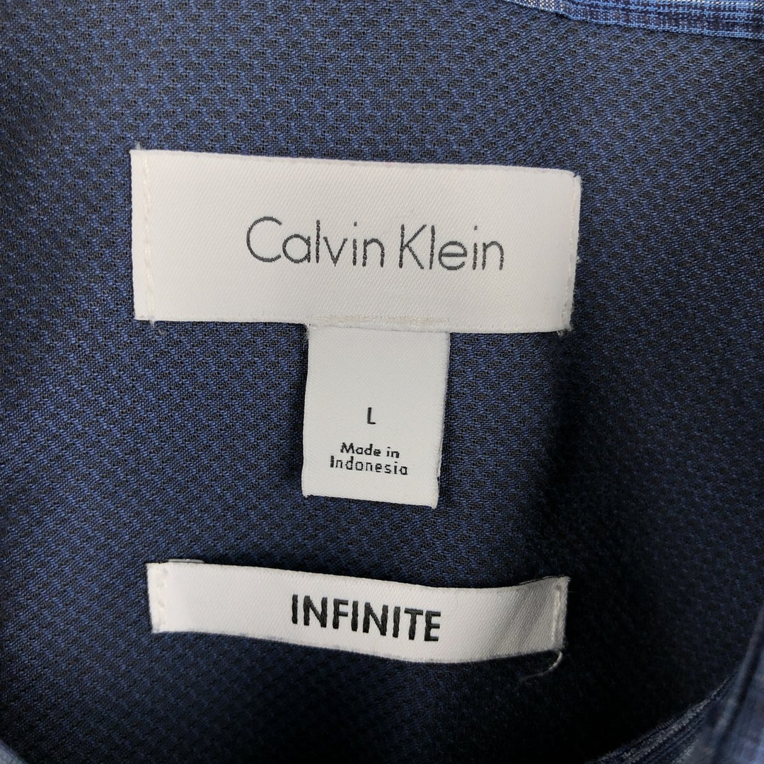 Calvin Klein INFINITE wide collar long-sleeve button-down check shirt, men's size L (approx.) cotton blue type Vintage Second Hand