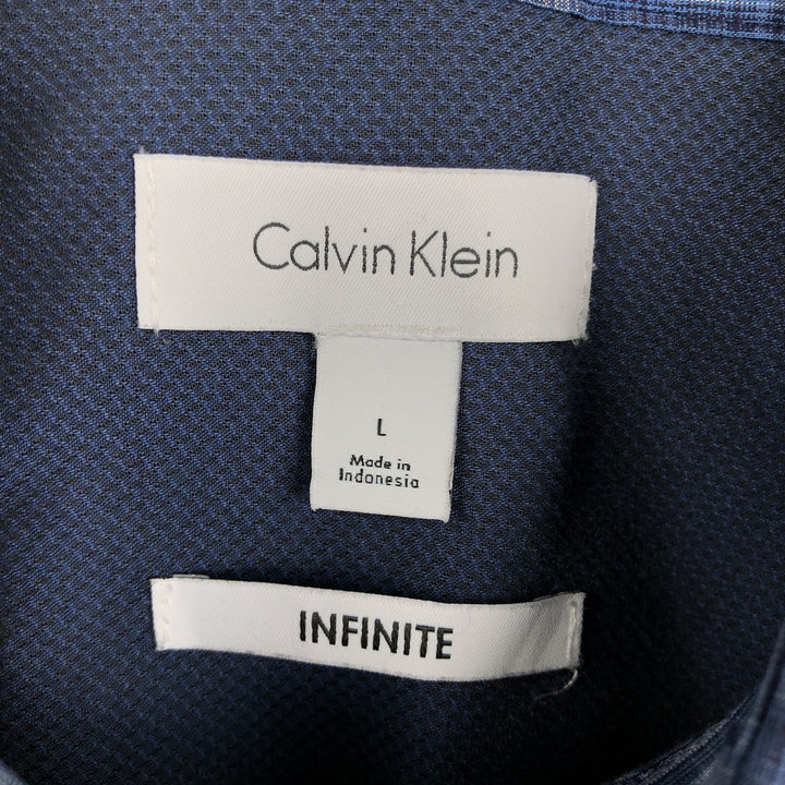 Calvin Klein INFINITE wide collar long-sleeve button-down check shirt, men's size L (approx.) cotton blue type Vintage Second Hand