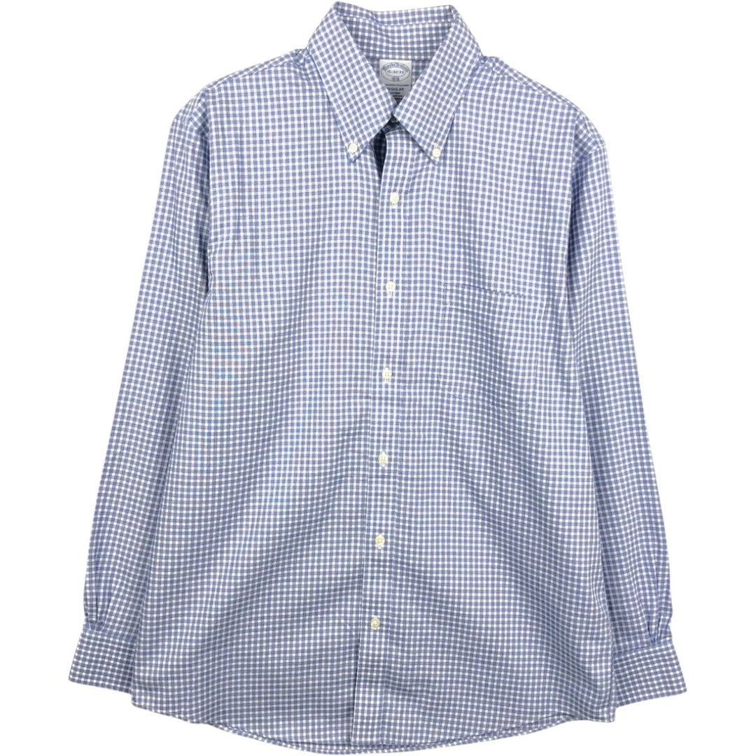 Brooks Brothers Est.1818 REGULAR Gingham Check Long Sleeve Button-Down Check Shirt (Men's Size M) cotton blue type Vintage Second Hand