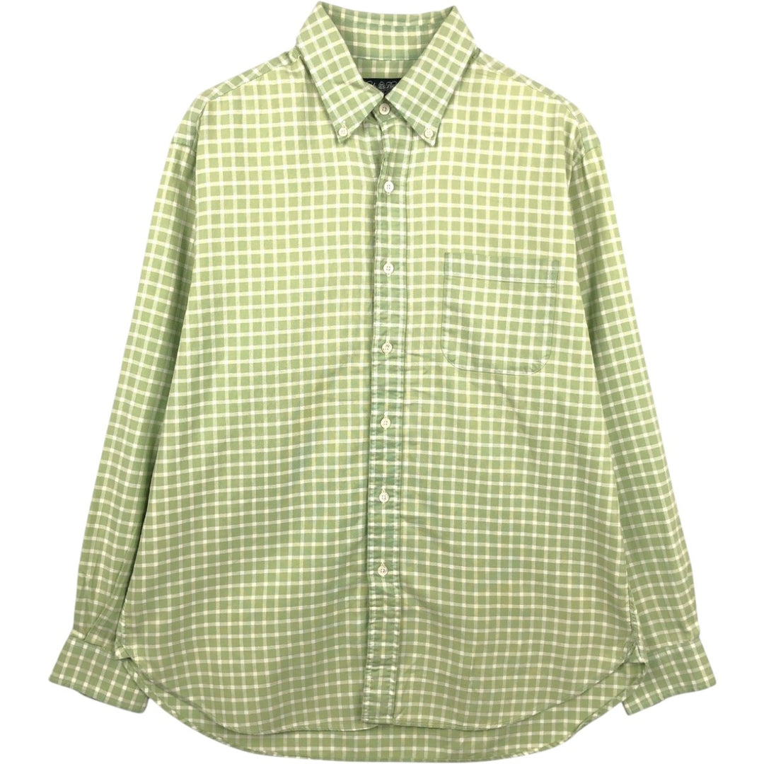 Brooks Brothers COUNTRY CLUB Long-Sleeve Button-Down Check Shirt, Made in USA, Men's Size L (approx.) cotton Khaki type sage green Vintage Second Hand