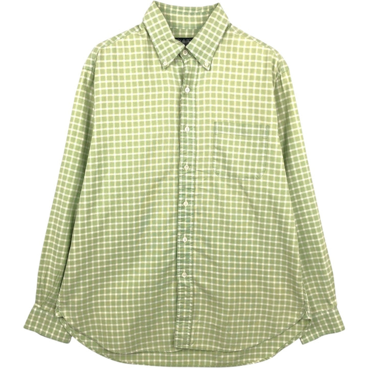 Brooks Brothers COUNTRY CLUB Long-Sleeve Button-Down Check Shirt, Made in USA, Men's Size L (approx.) cotton Khaki type sage green Vintage Second Hand