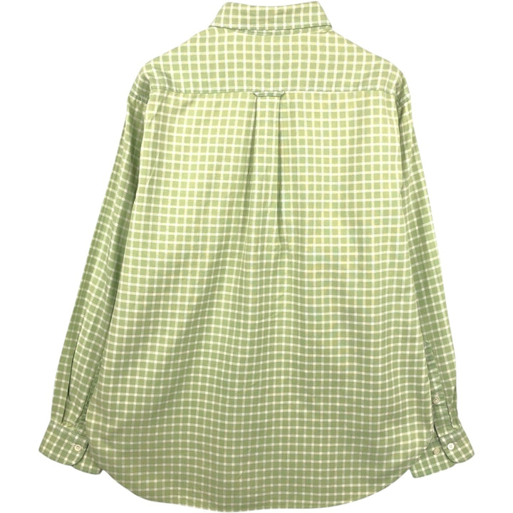 Brooks Brothers COUNTRY CLUB Long-Sleeve Button-Down Check Shirt, Made in USA, Men's Size L (approx.) cotton Khaki type sage green Vintage Second Hand