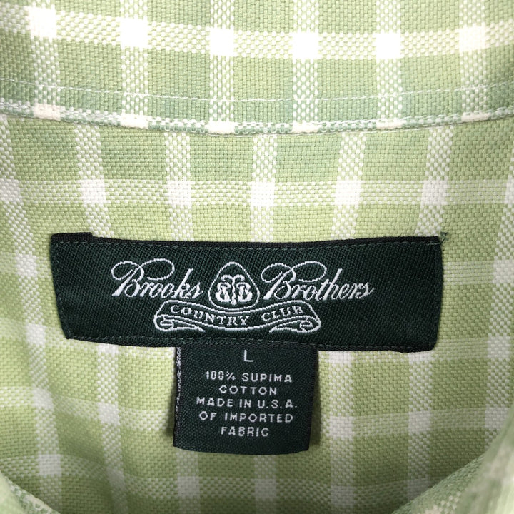 Brooks Brothers COUNTRY CLUB Long-Sleeve Button-Down Check Shirt, Made in USA, Men's Size L (approx.) cotton Khaki type sage green Vintage Second Hand