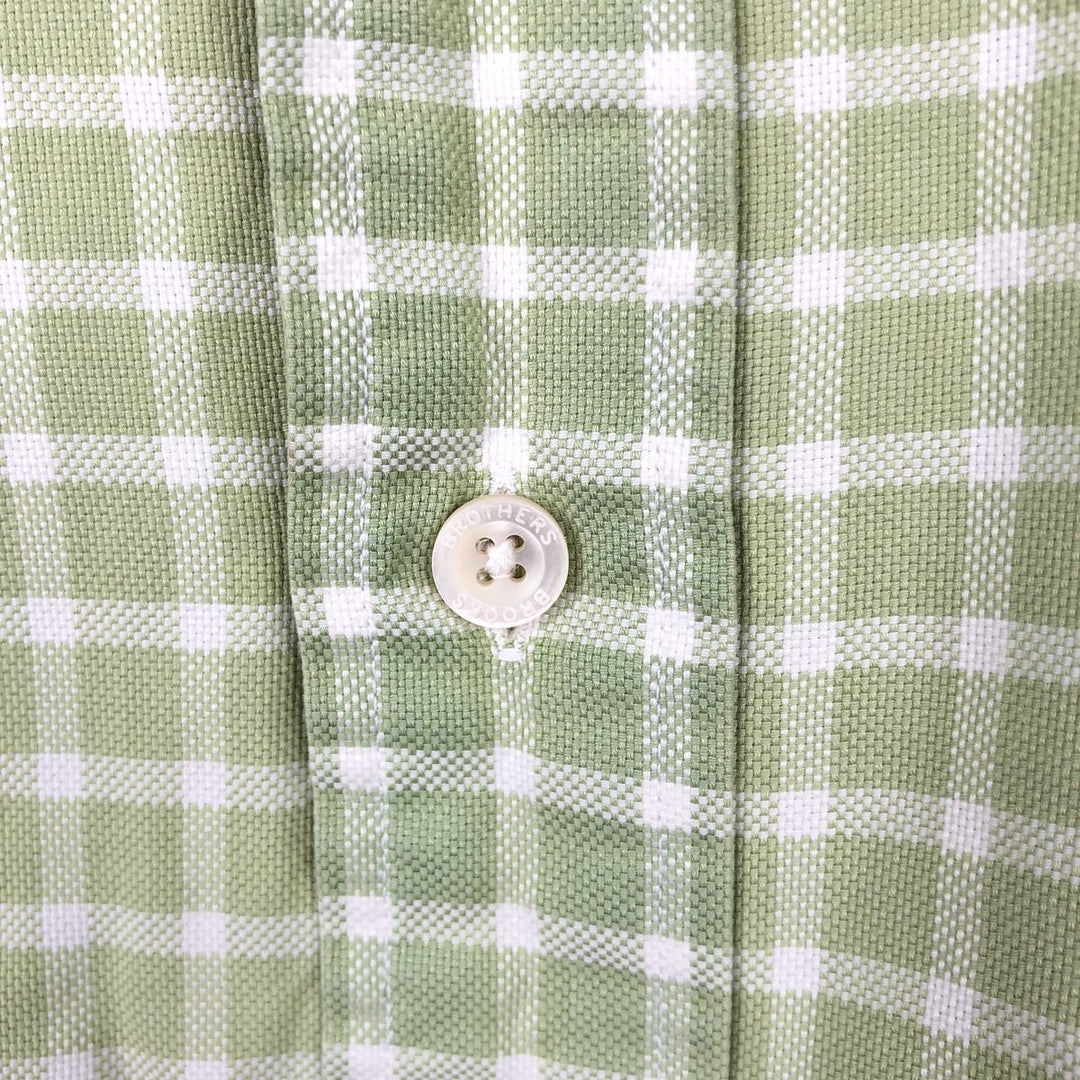 Brooks Brothers COUNTRY CLUB Long-Sleeve Button-Down Check Shirt, Made in USA, Men's Size L (approx.) cotton Khaki type sage green Vintage Second Hand