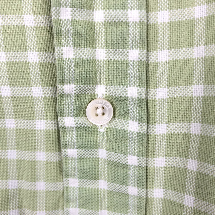 Brooks Brothers COUNTRY CLUB Long-Sleeve Button-Down Check Shirt, Made in USA, Men's Size L (approx.) cotton Khaki type sage green Vintage Second Hand