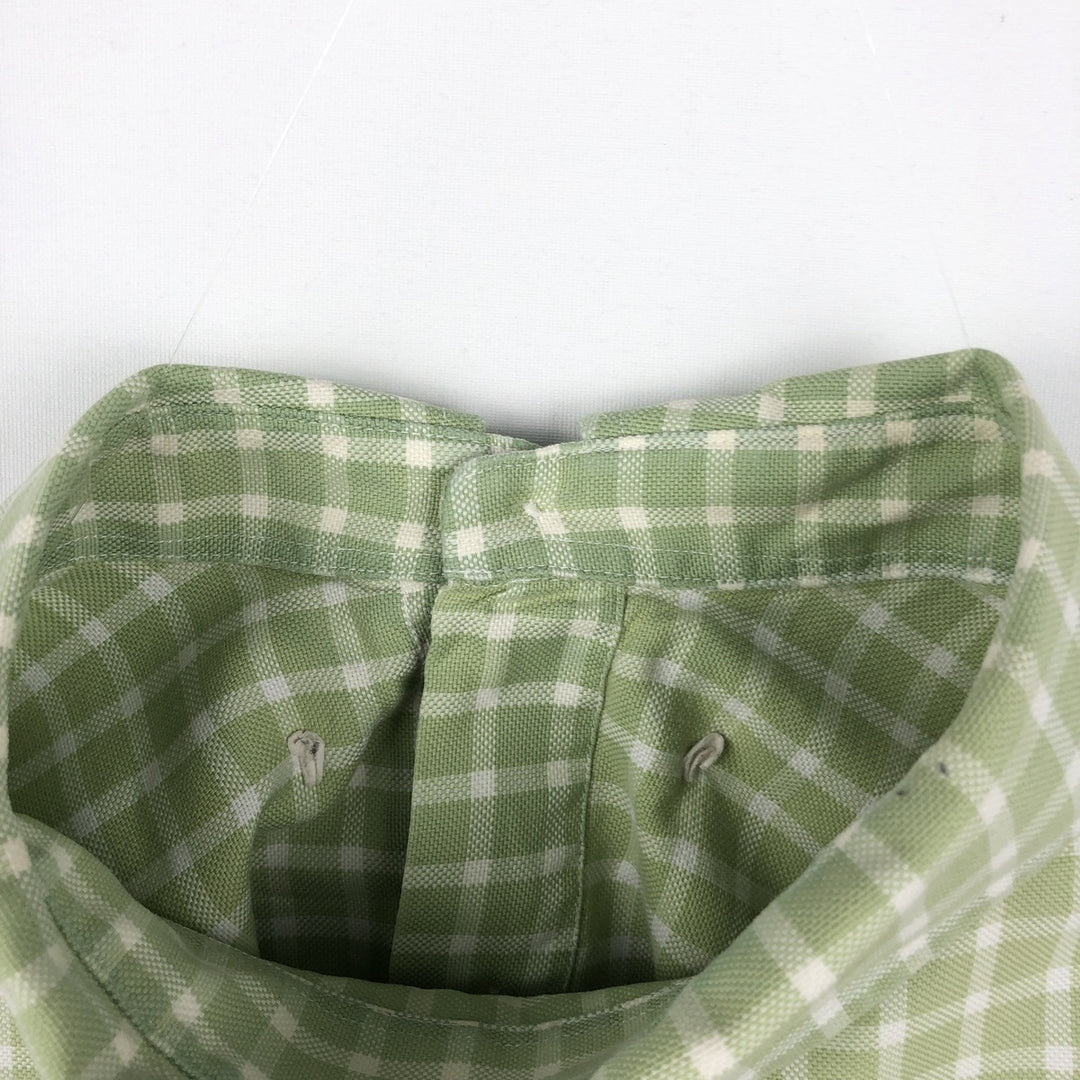 Brooks Brothers COUNTRY CLUB Long-Sleeve Button-Down Check Shirt, Made in USA, Men's Size L (approx.) cotton Khaki type sage green Vintage Second Hand